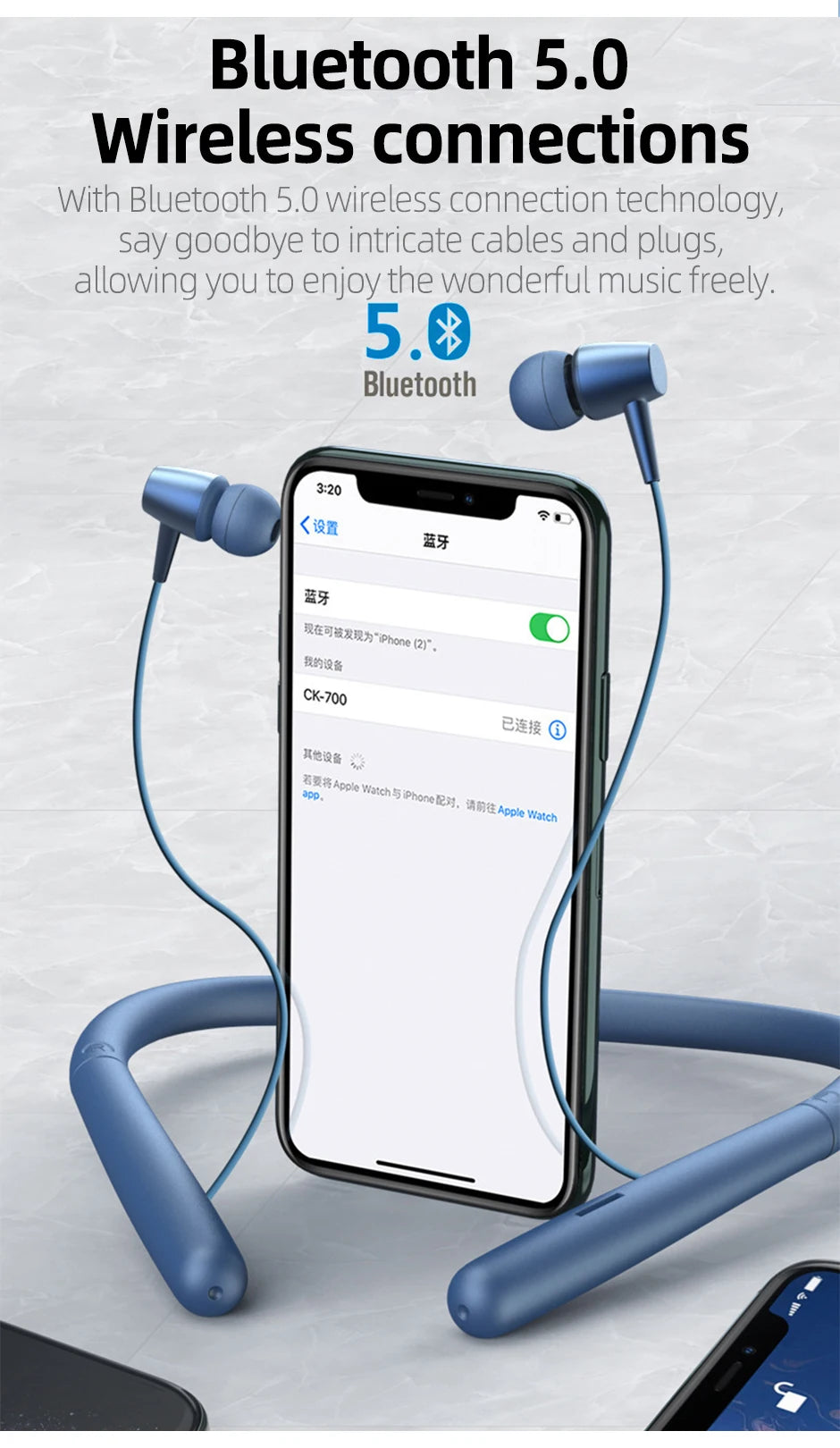 Bluetooth 5.0 Magnetic Neckband Earphones with TF Card & IPX5 Waterproof