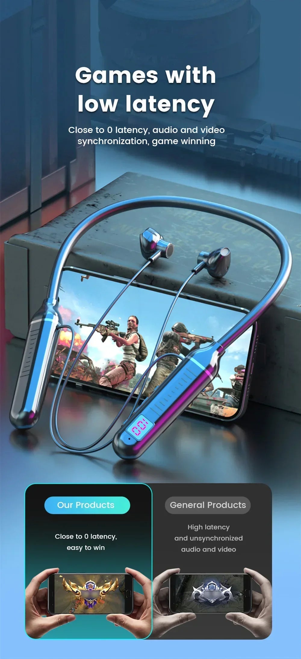 KEBIDUMEI Bluetooth 5.2 Neckband Earphones | ANC, LED Display & TF Card