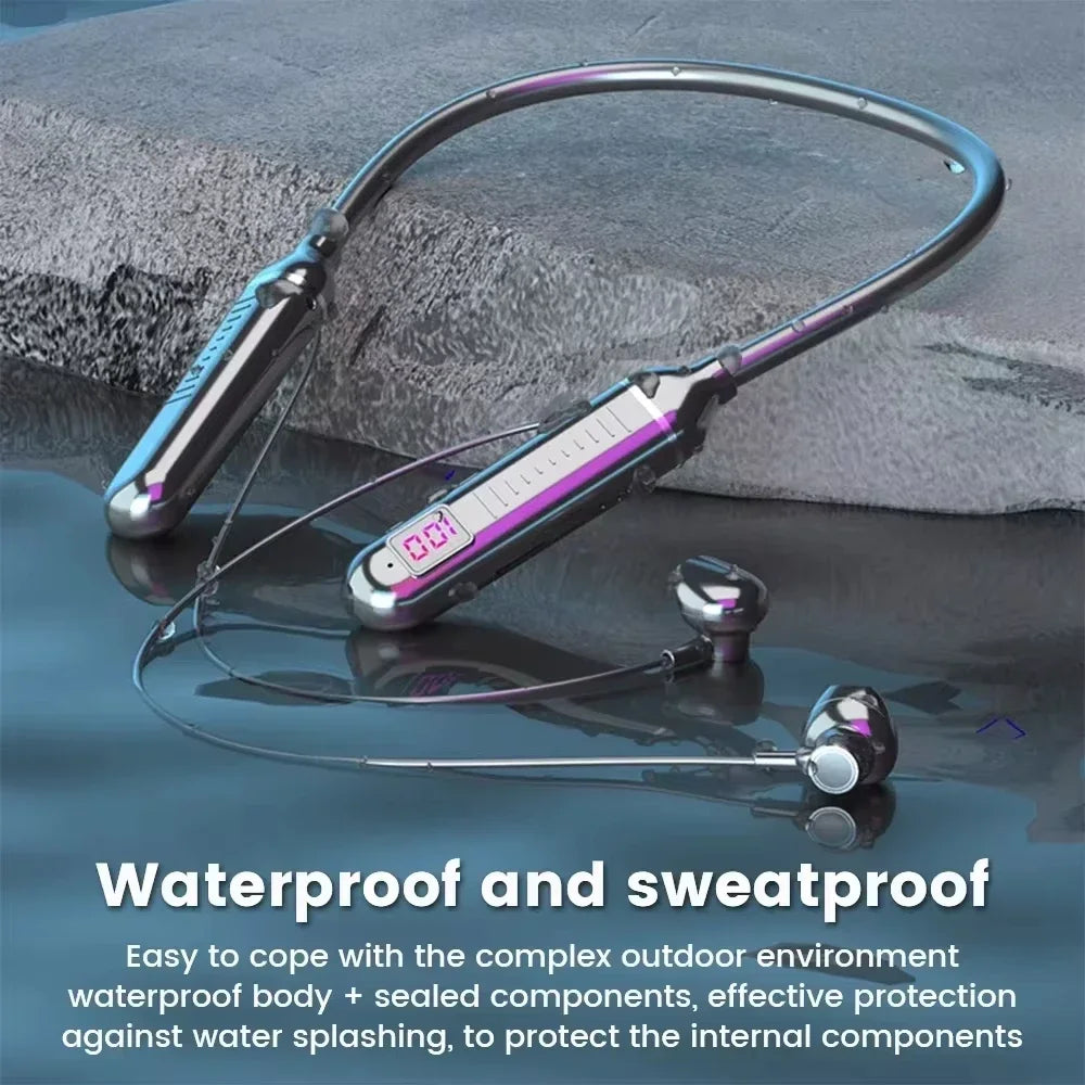 KEBIDUMEI Bluetooth 5.2 Neckband Earphones | ANC, LED Display & TF Card
