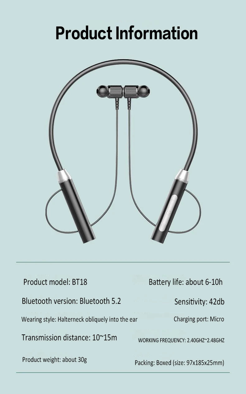 Bluetooth 5.0 Magnetic Neckband Earphones | 9D HiFi Stereo & Waterproof