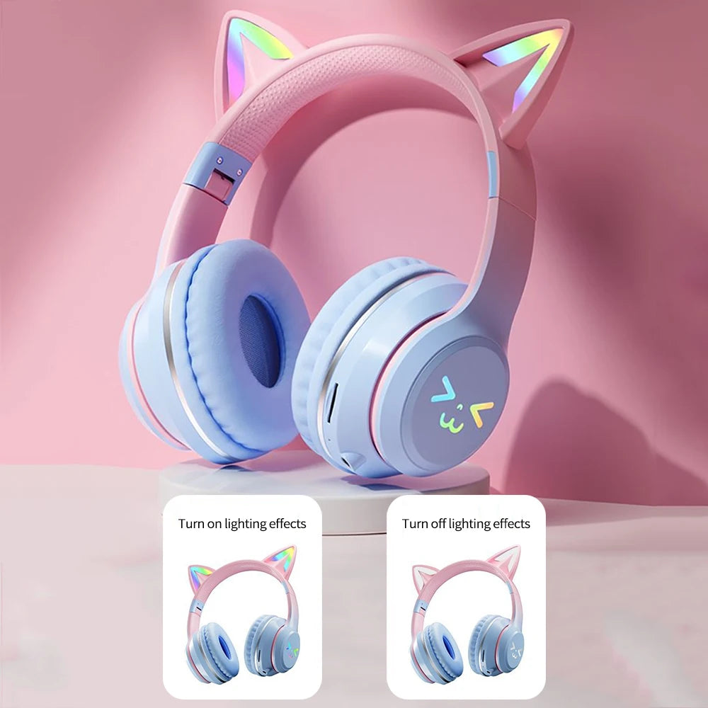RGB Cat Ear Bluetooth 5.1 Headphones | LED Light, ANC & 10H Battery