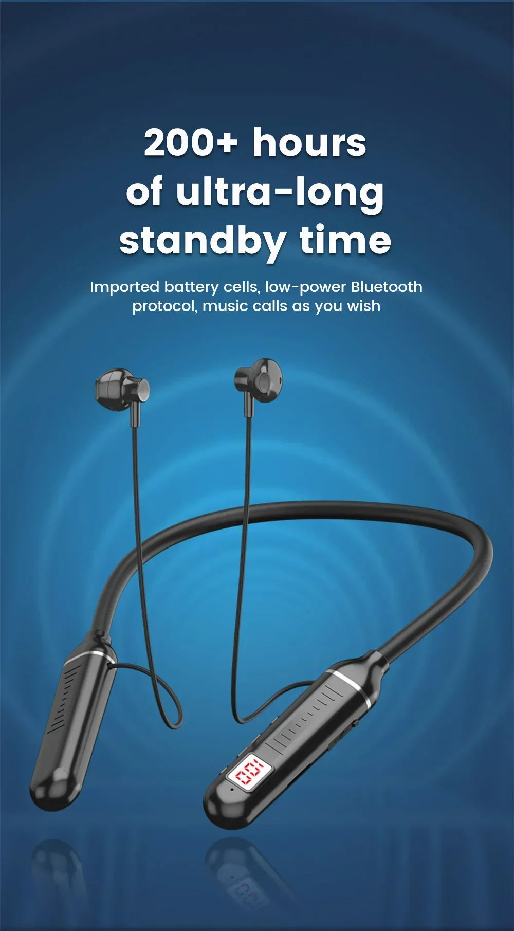 KEBIDUMEI Bluetooth 5.2 Neckband Earphones | ANC, LED Display & TF Card