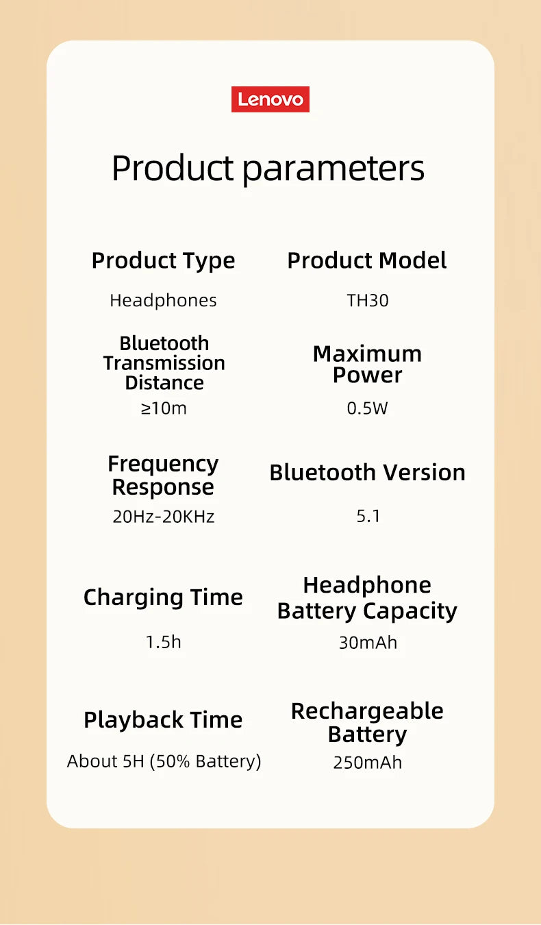 Lenovo TH30 Bluetooth 5.1 Wireless Headphones | HiFi Stereo & ANC
