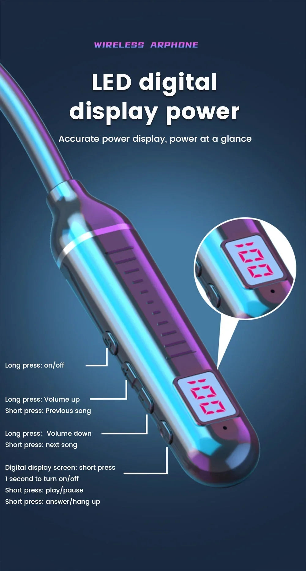 KEBIDUMEI Bluetooth 5.2 Neckband Earphones | ANC, LED Display & TF Card