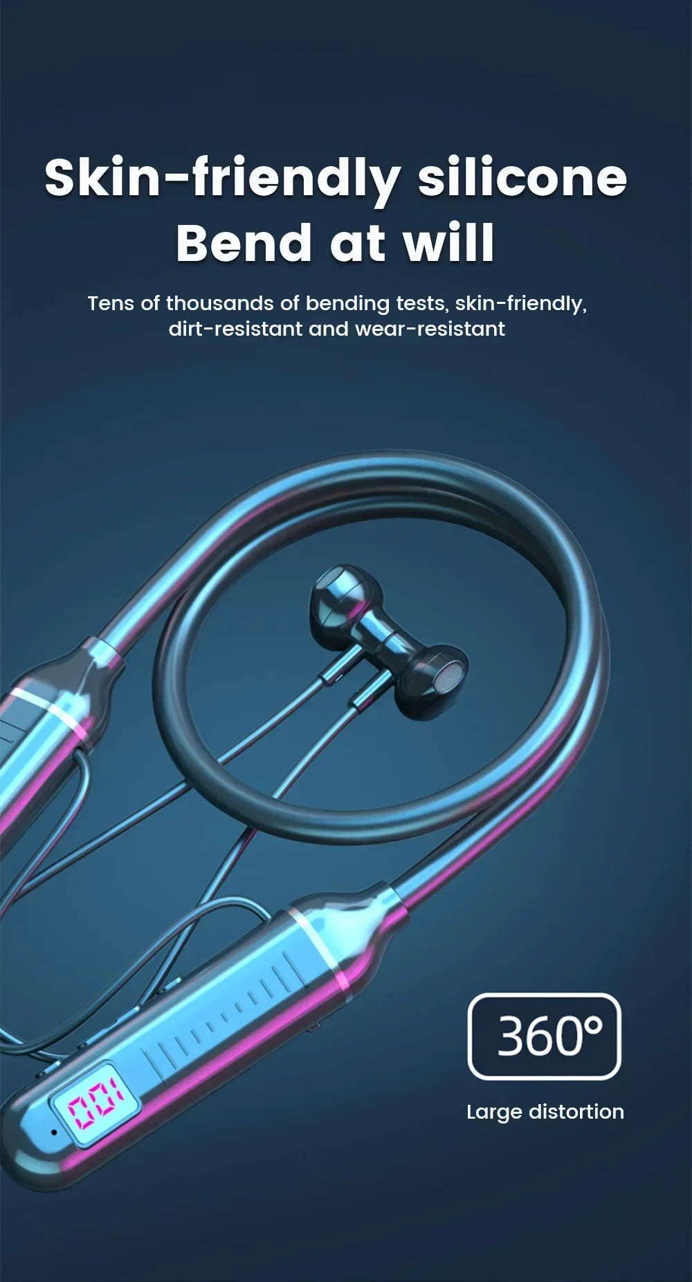 KEBIDUMEI Bluetooth 5.2 Neckband Earphones | ANC, LED Display & TF Card