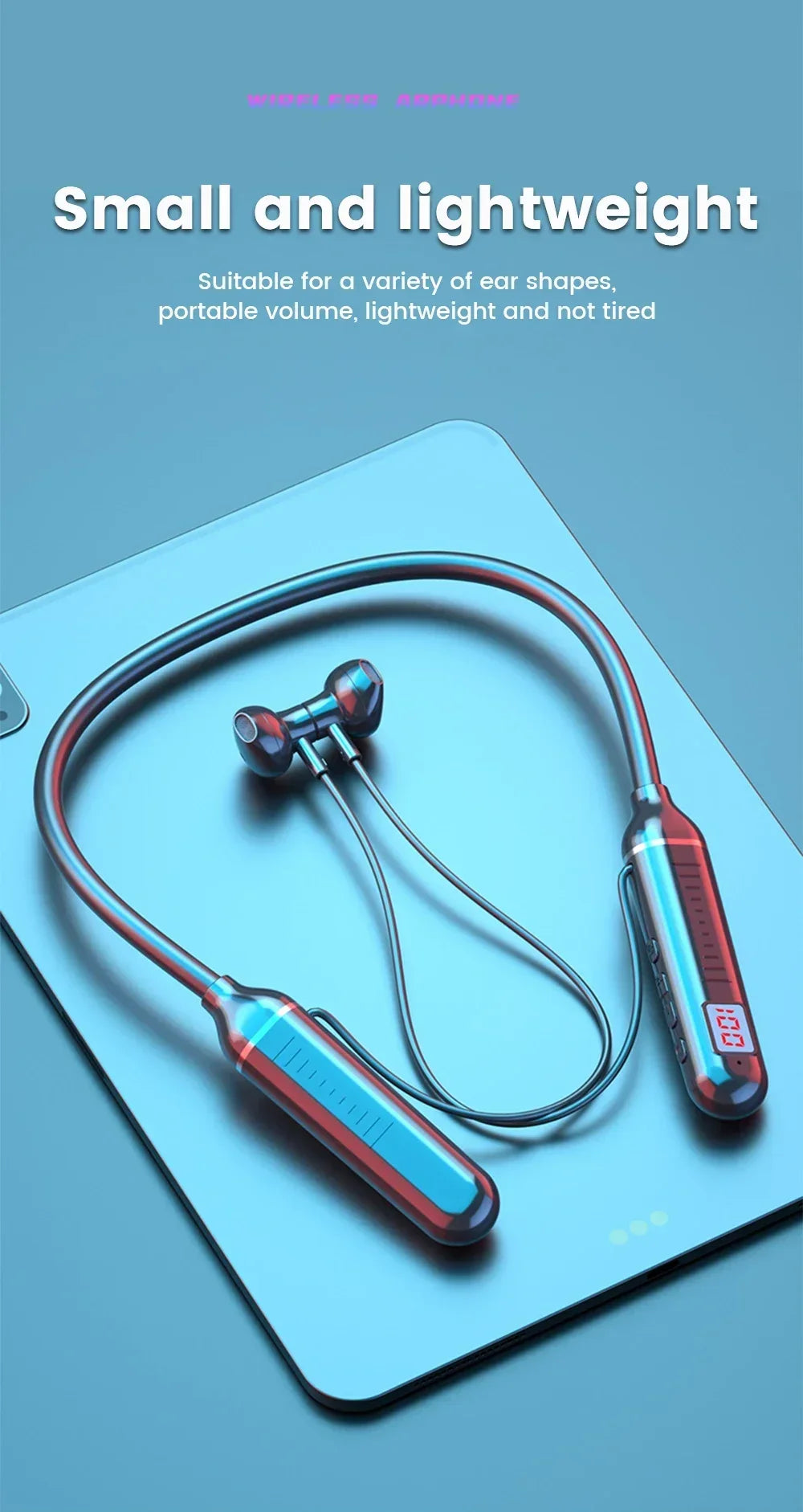 KEBIDUMEI Bluetooth 5.2 Neckband Earphones | ANC, LED Display & TF Card
