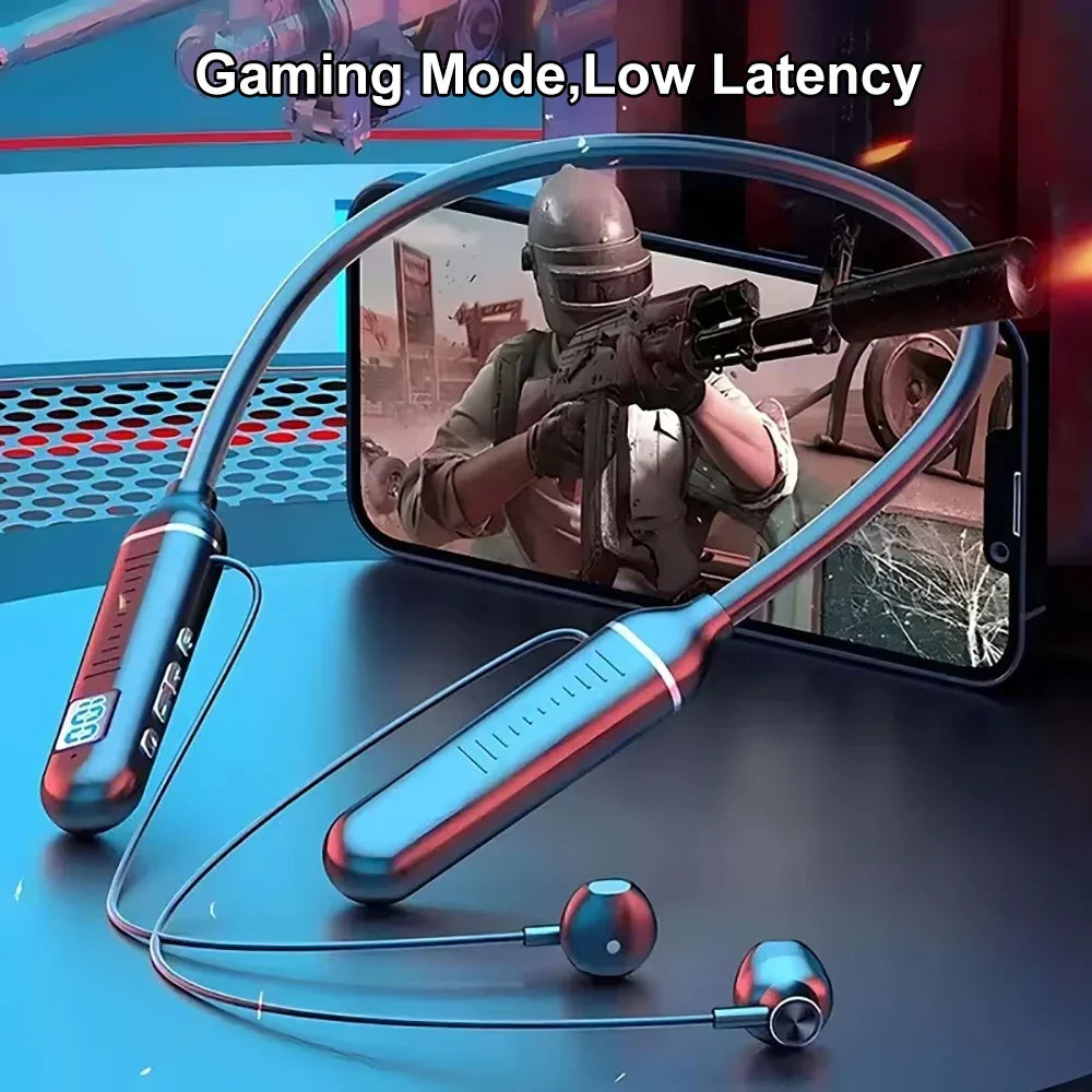 KEBIDUMEI Bluetooth 5.2 Neckband Earphones | ANC, LED Display & TF Card