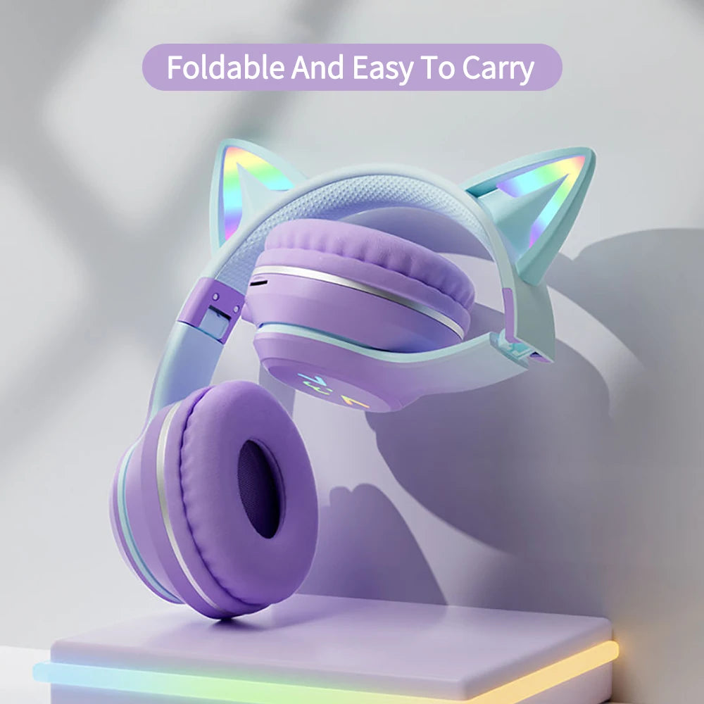RGB Cat Ear Bluetooth 5.1 Headphones | LED Light, ANC & 10H Battery