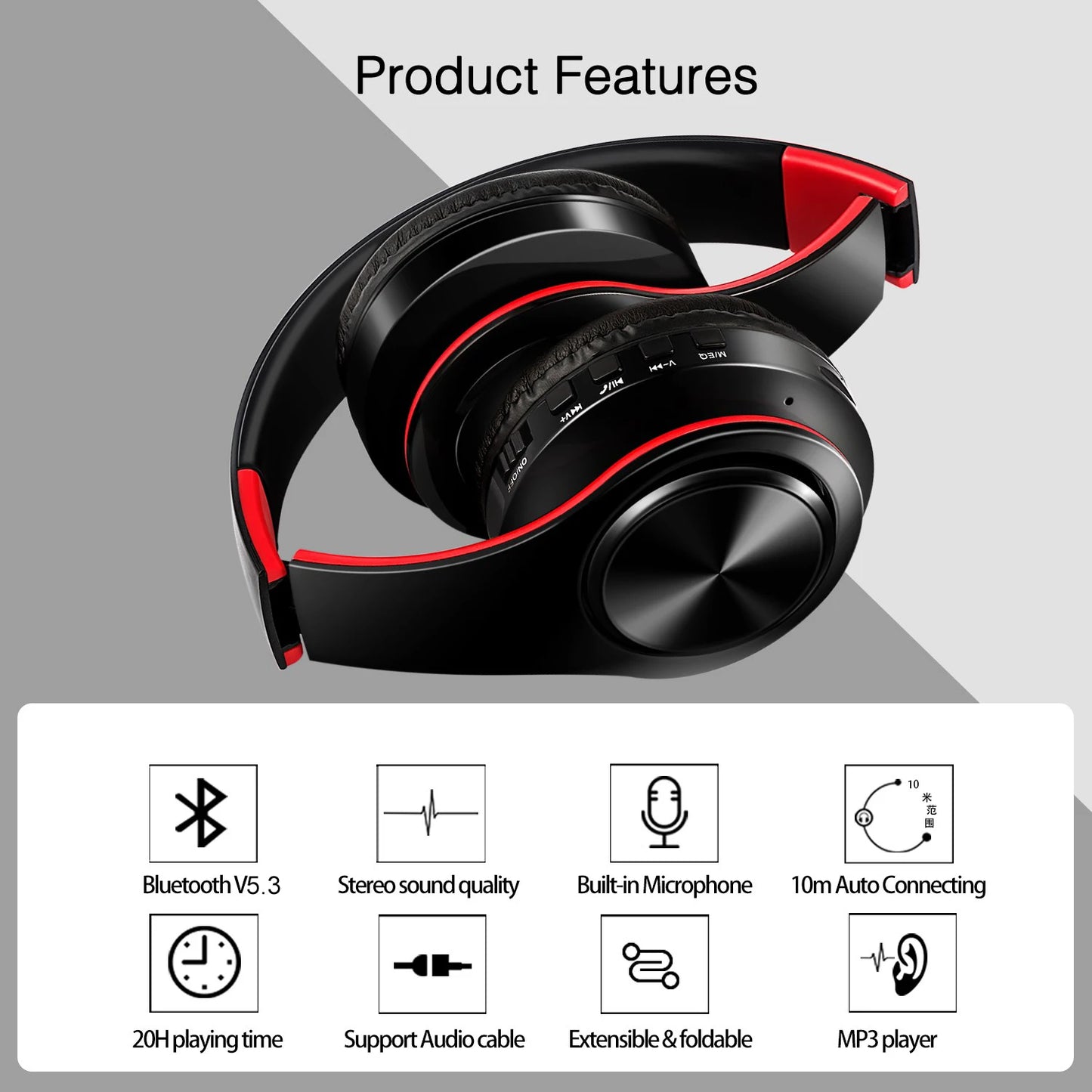 Wireless Bluetooth 5.0 Stereo Headphones | Mic, Foldable & Multi-Color