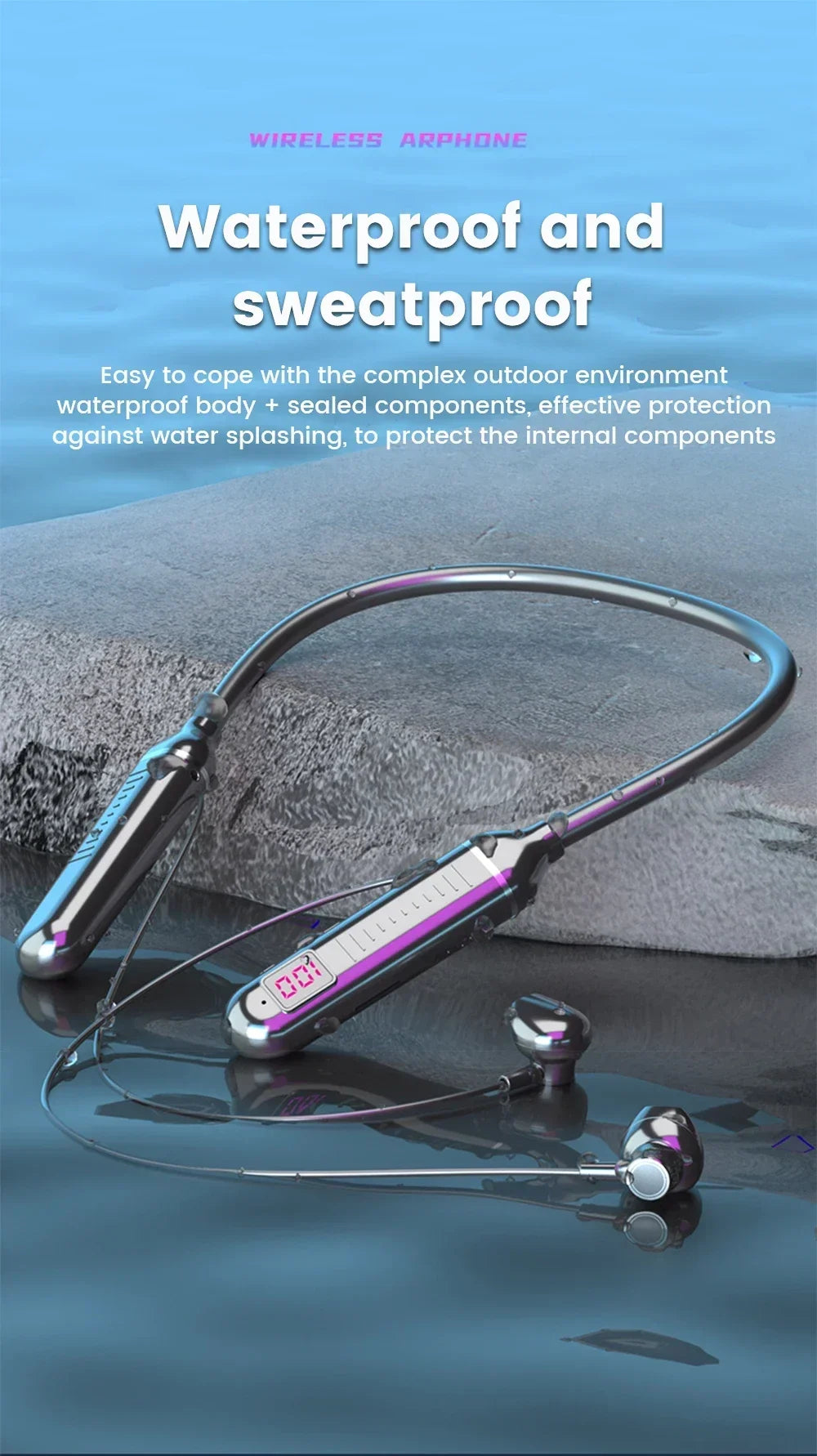 KEBIDUMEI Bluetooth 5.2 Neckband Earphones | ANC, LED Display & TF Card