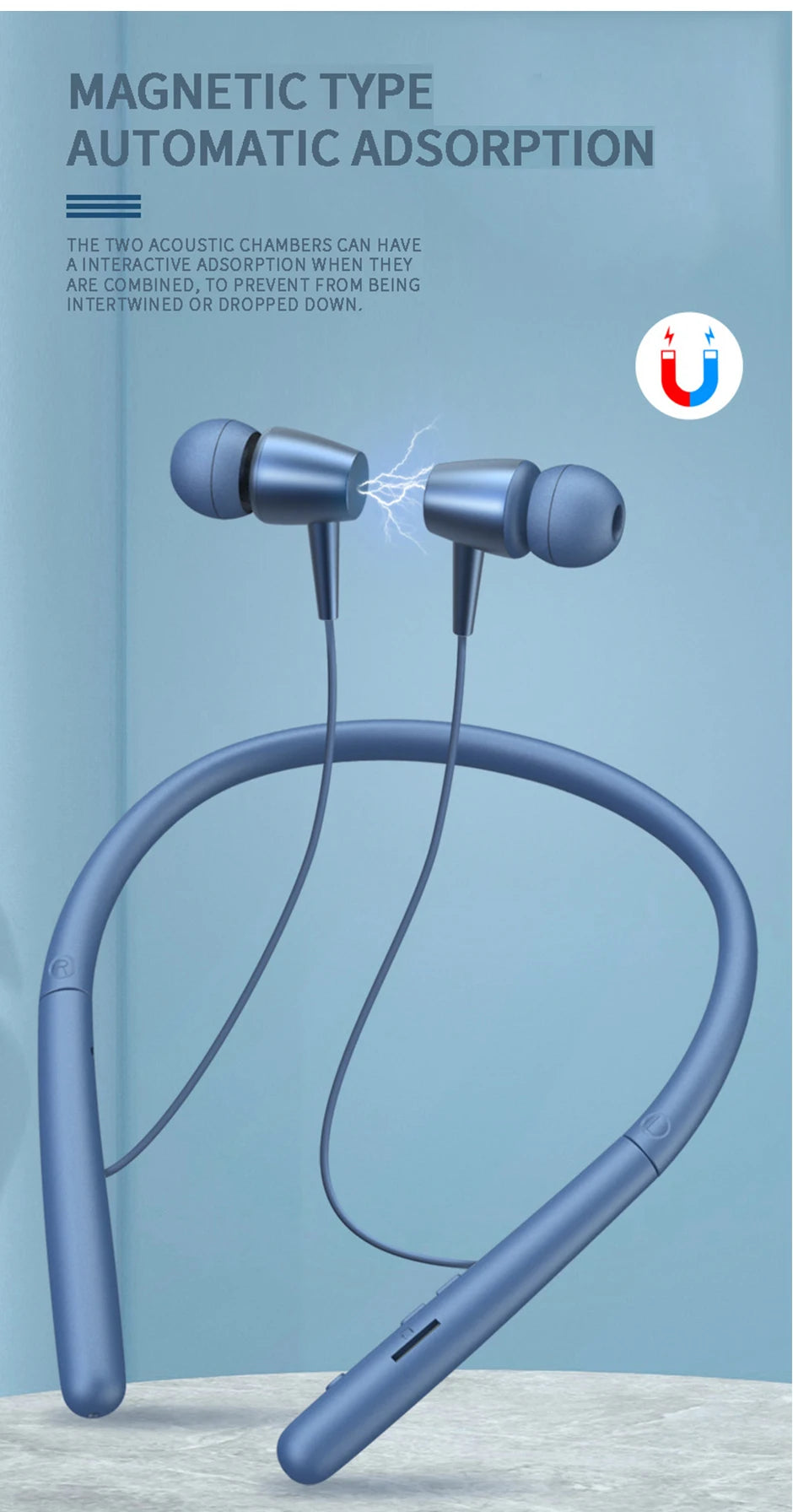 Bluetooth 5.0 Magnetic Neckband Earphones with TF Card & IPX5 Waterproof